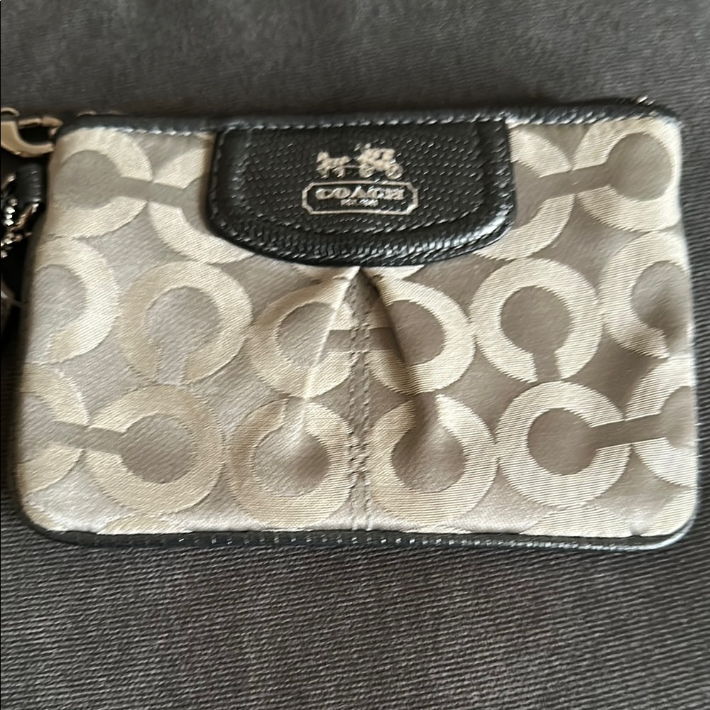 Coach Black and Cream Clutch with Signature Pattern